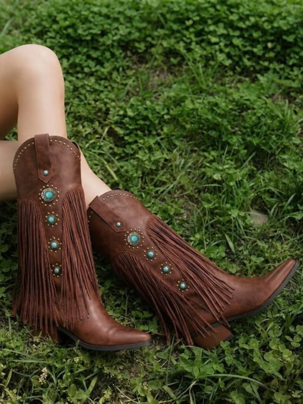Turquoise Fringe Western Boots